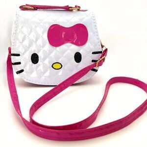 Glam White Pink Embroidered Vinyl Hello Kitty Sanrio Crossbody Bag Purse Handbag